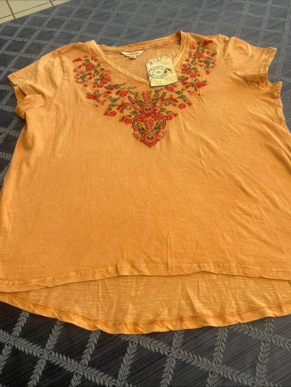 LUCkY and Coco Boho Embroidered Short-Sleeve Top - Orange